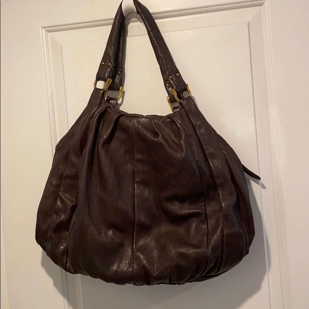 Soft chocolate brown leather hobo bag